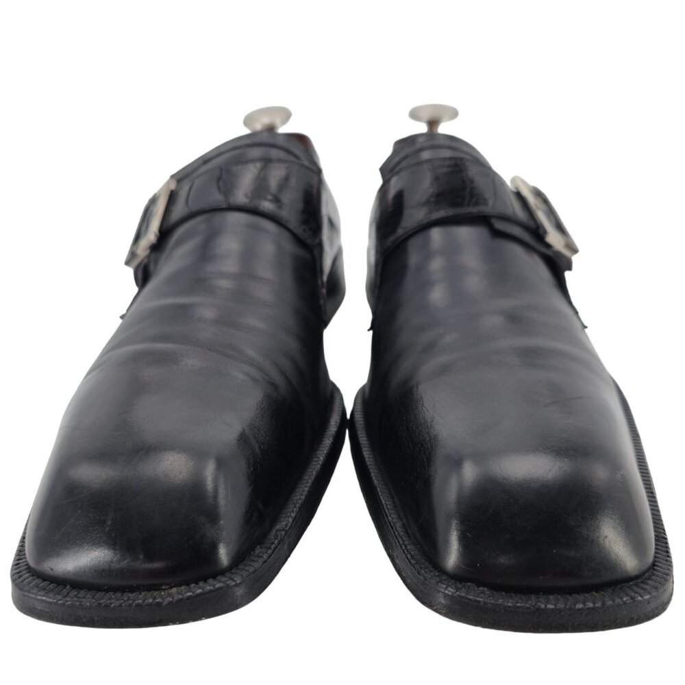 Cesare Paciotti Mens 12 Italy Black Leather Alligator Monk Loafers Dress Shoes - Picture 3 of 12